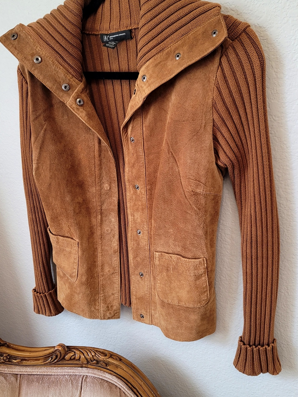 INC International Concepts Women's Suede & Knit Brown Jacket